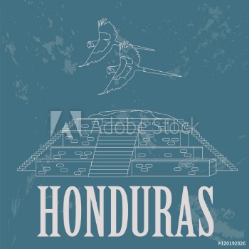 Image de Honduras landmarks Copan Ruinas ara parrot Retro styled image